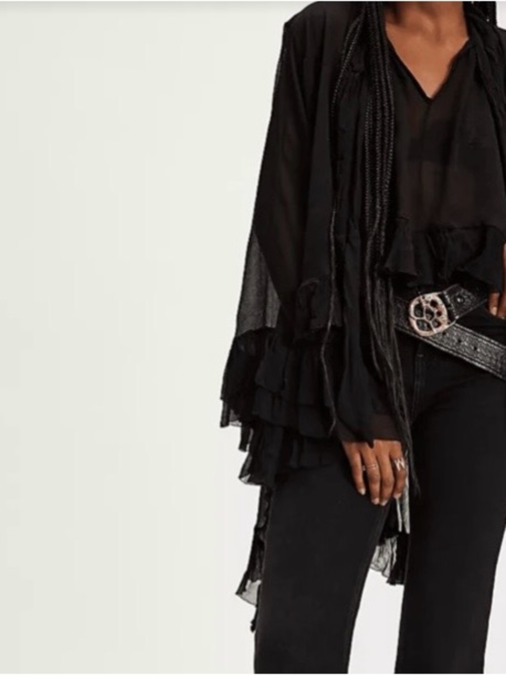 Boho ruffle sheer black blouse
